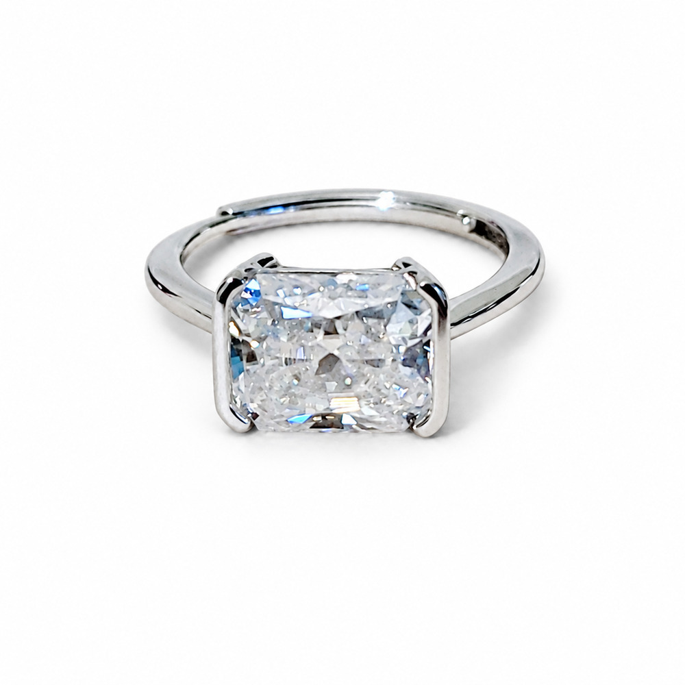 4CT Radiant Cut Moissanite Adjustable Engagement Ring - 925 Sterling Silver